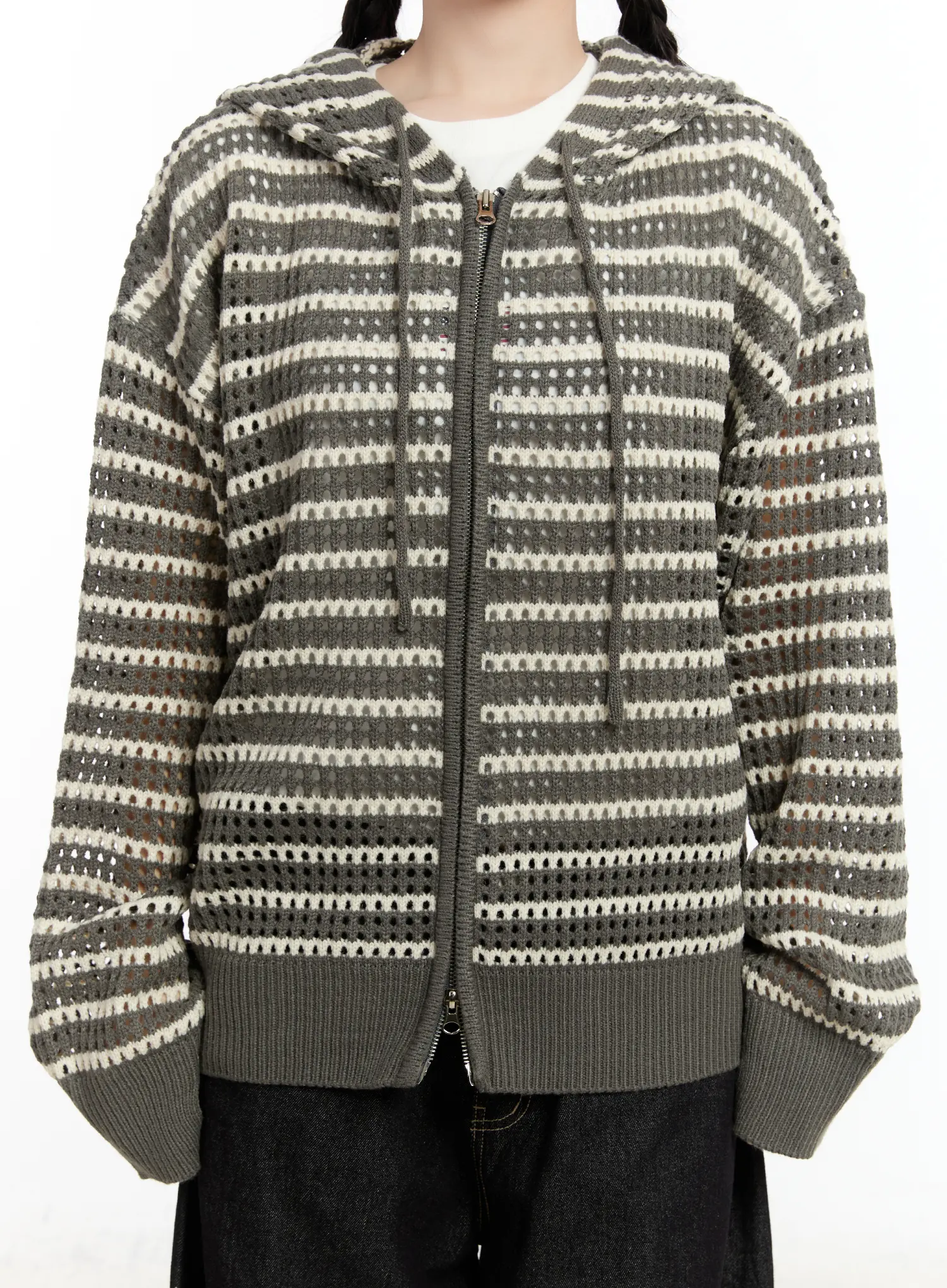 Striped Knit Hooded Cardigan CM511 - Image 6