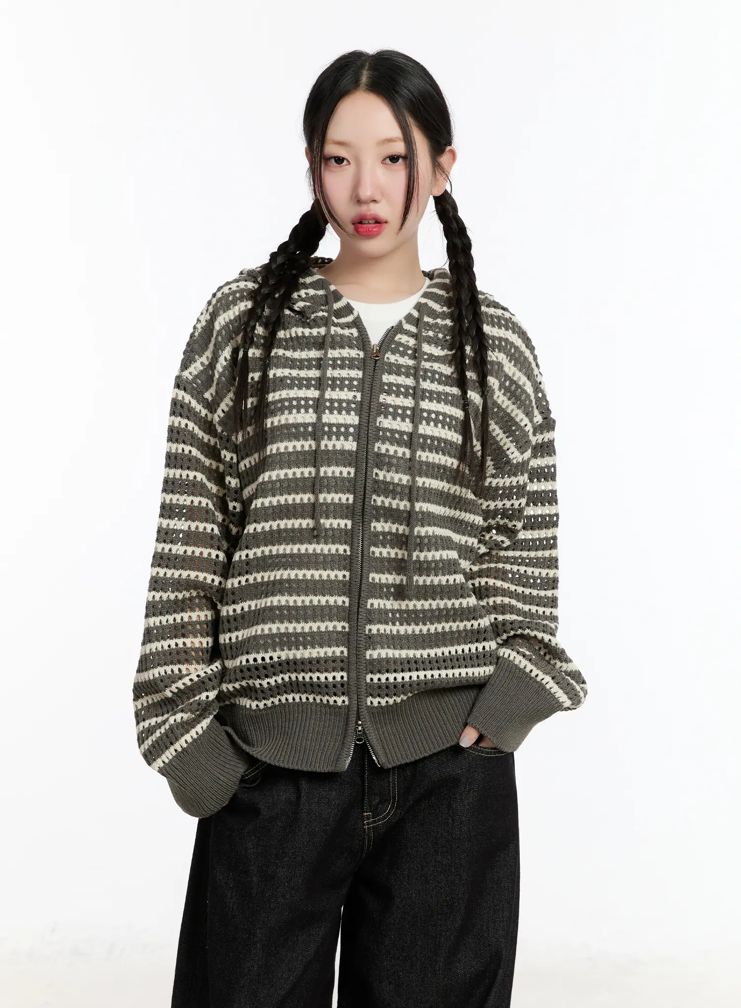 Striped Knit Hooded Cardigan CM511 - Image 8