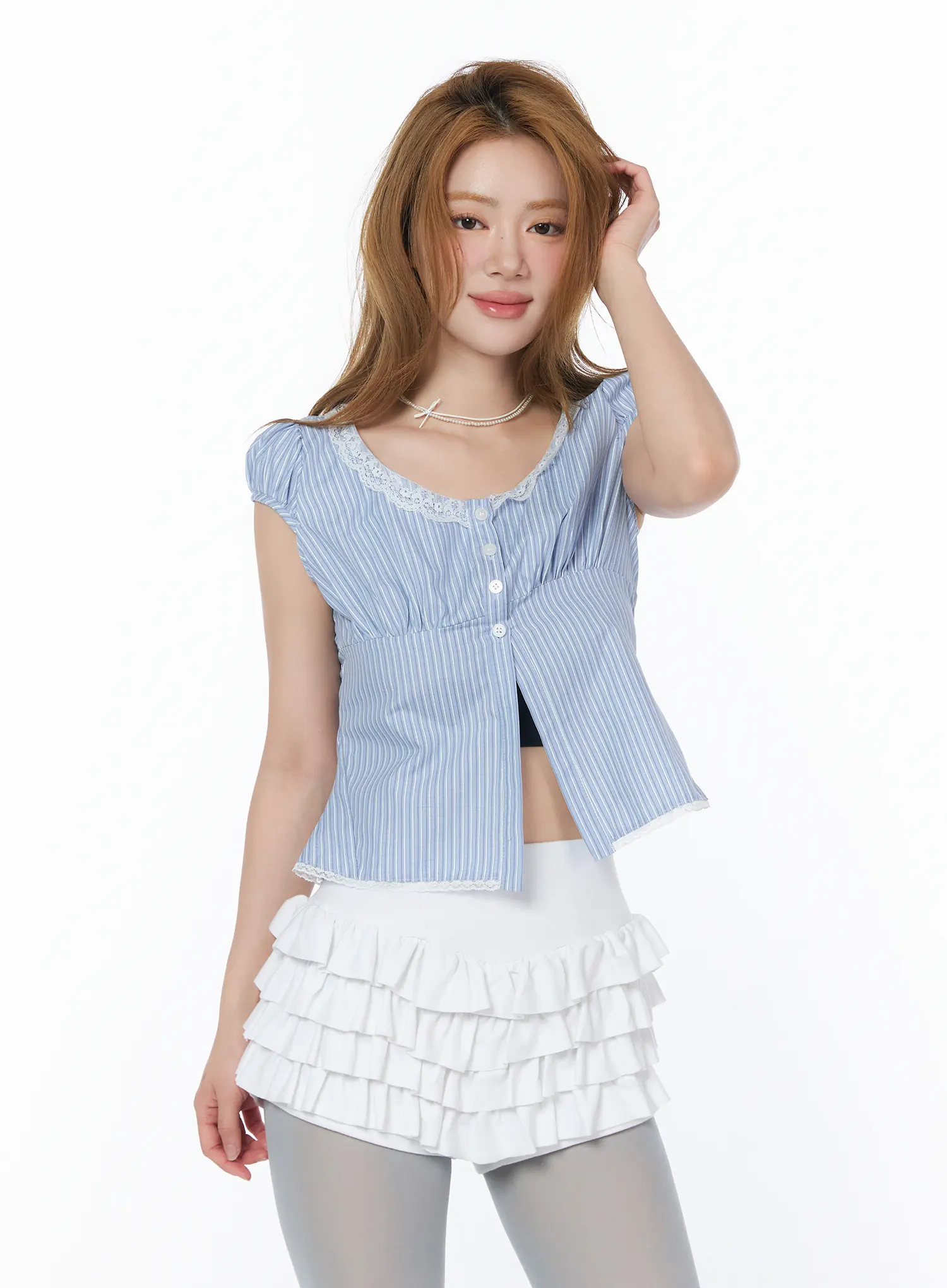 Striped Lace Detail Blouse CY508 - Image 10