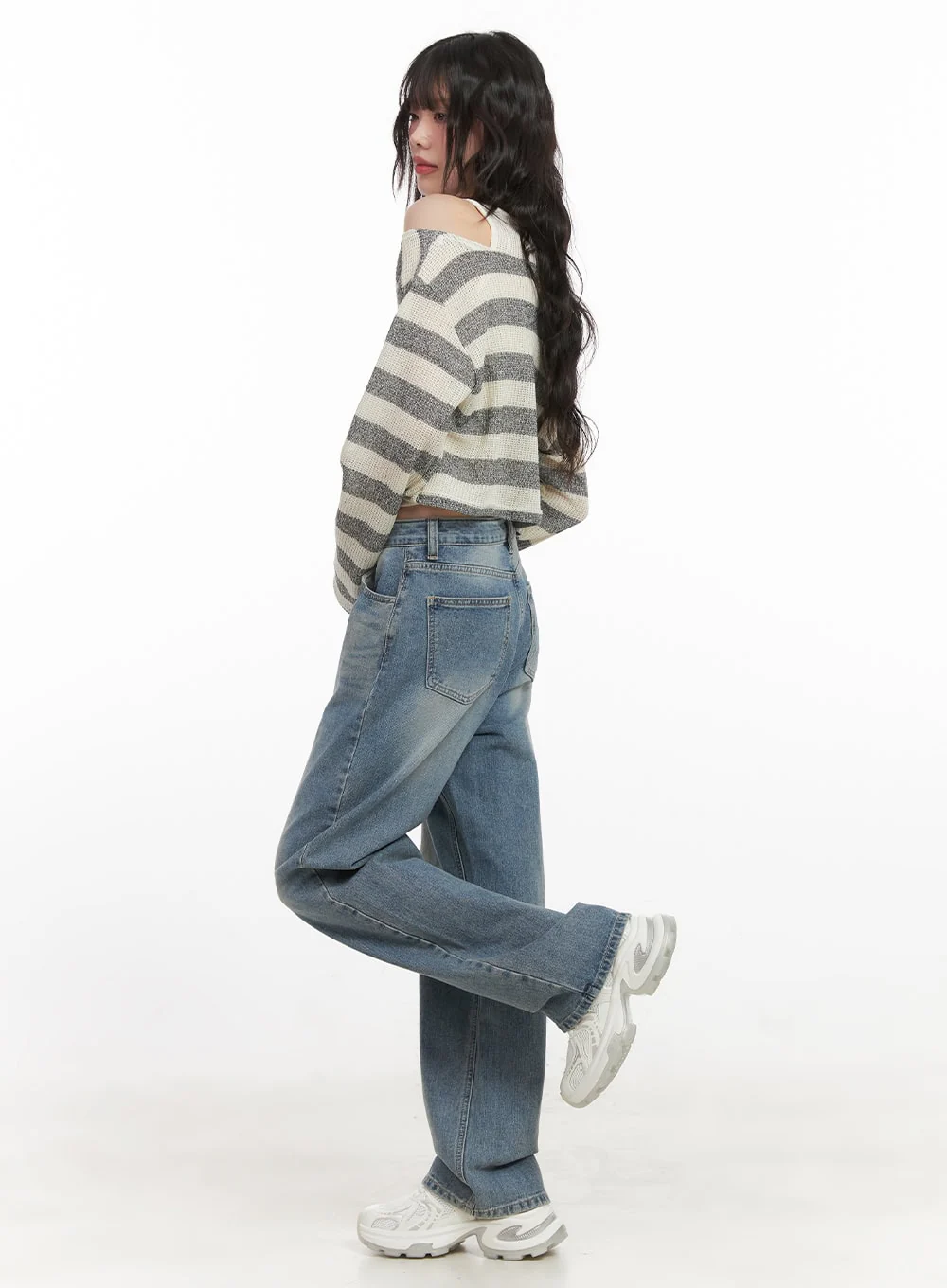Striped Off-Shoulder Crop Sweater with Tank Top CJ523 - Image 4