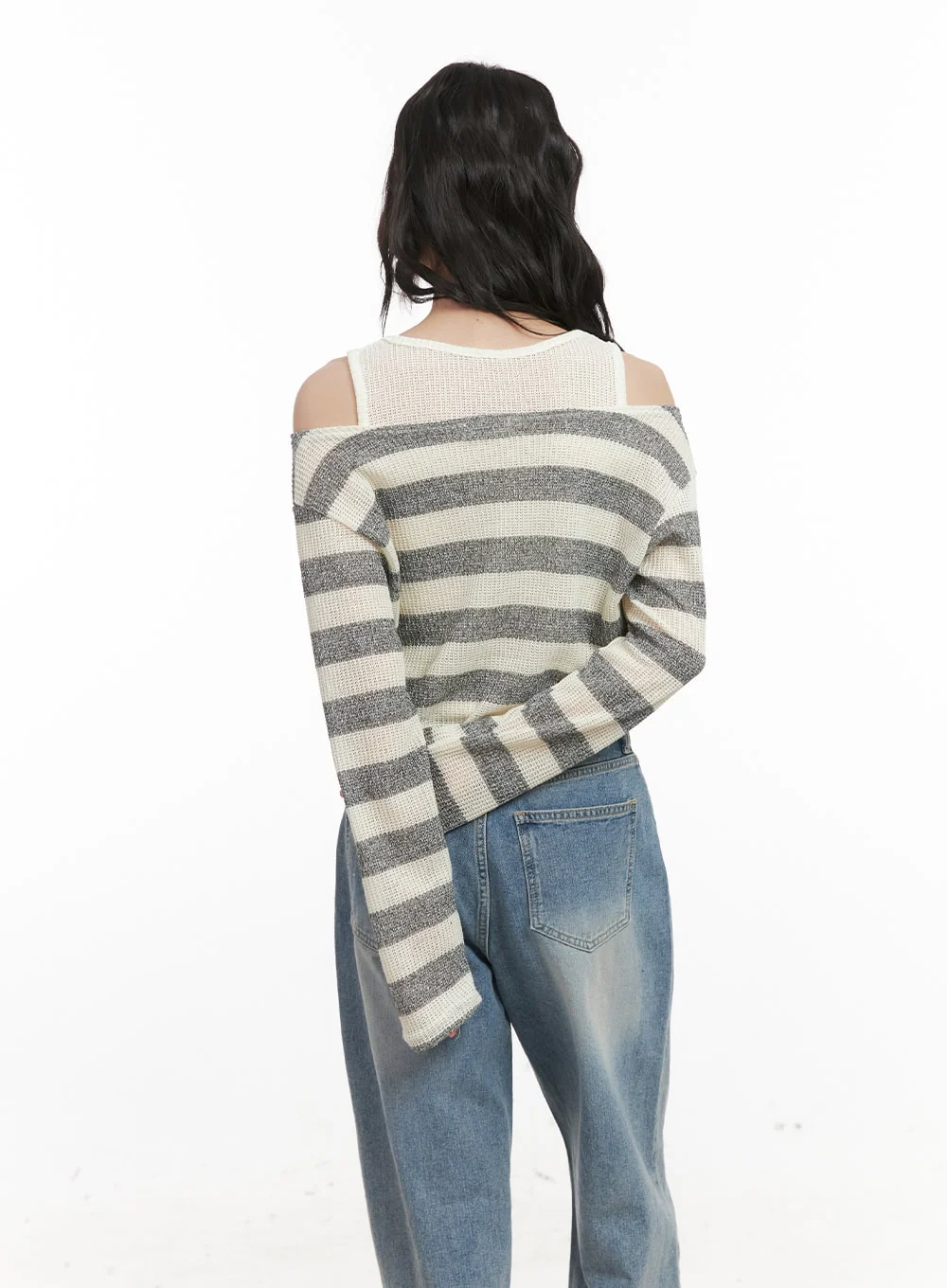 Striped Off-Shoulder Crop Sweater with Tank Top CJ523 - Image 5