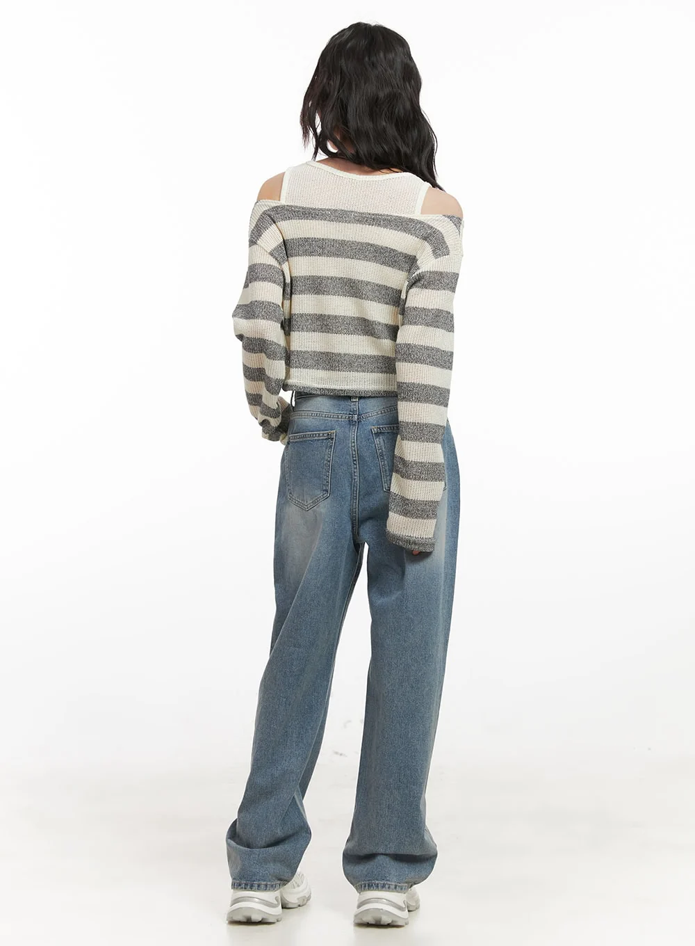 Striped Off-Shoulder Crop Sweater with Tank Top CJ523 - Image 6