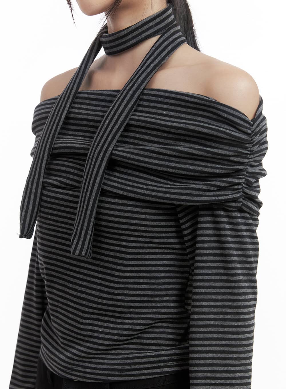 Striped Off Shoulder Crop Top Scarf Set CS430 - Image 3