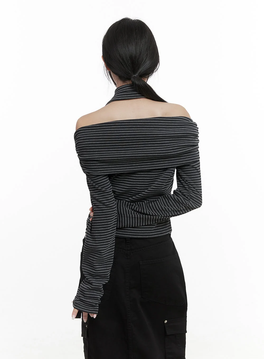 Striped Off Shoulder Crop Top Scarf Set CS430 - Image 6