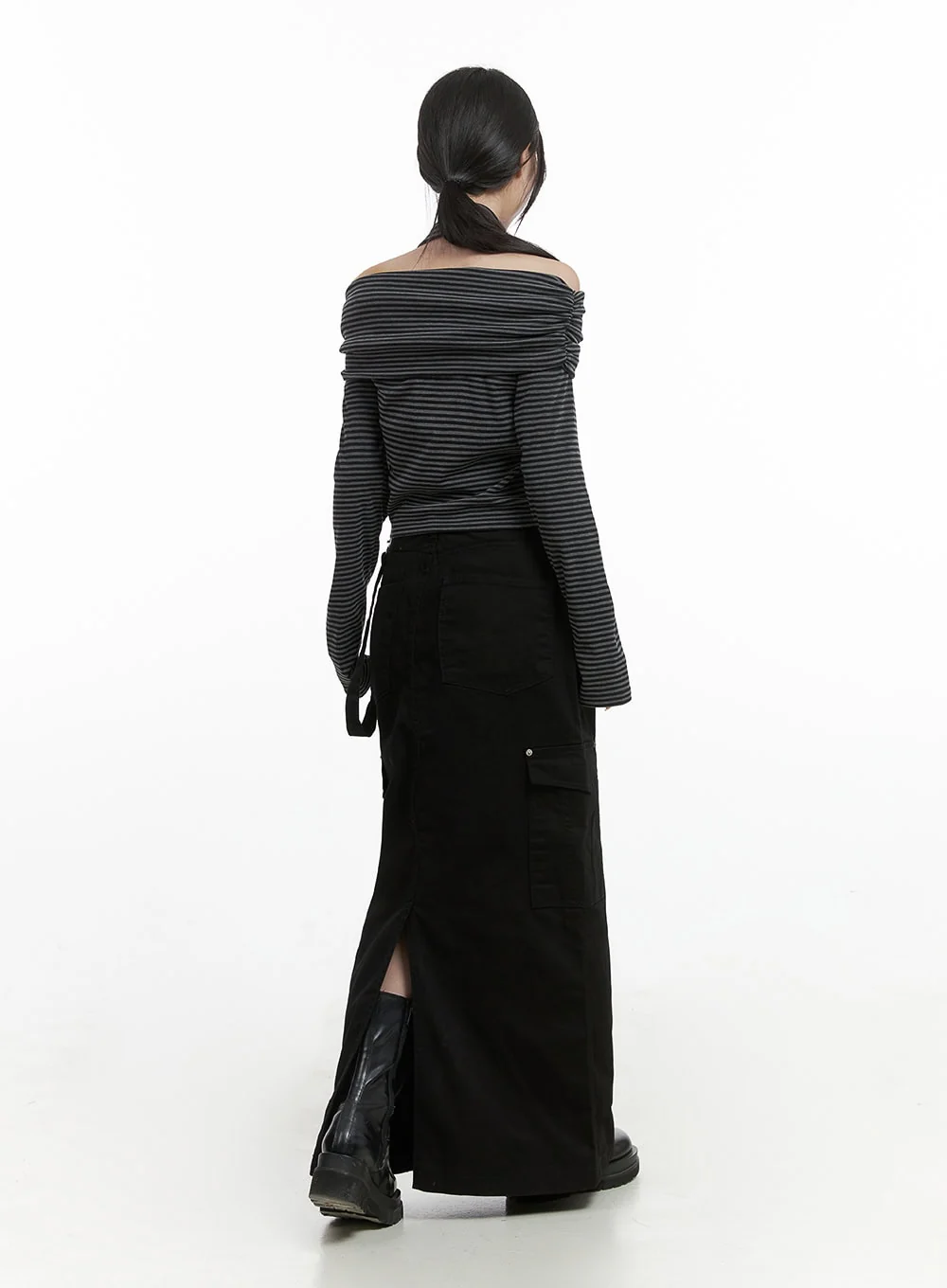 Striped Off Shoulder Crop Top Scarf Set CS430 - Image 7