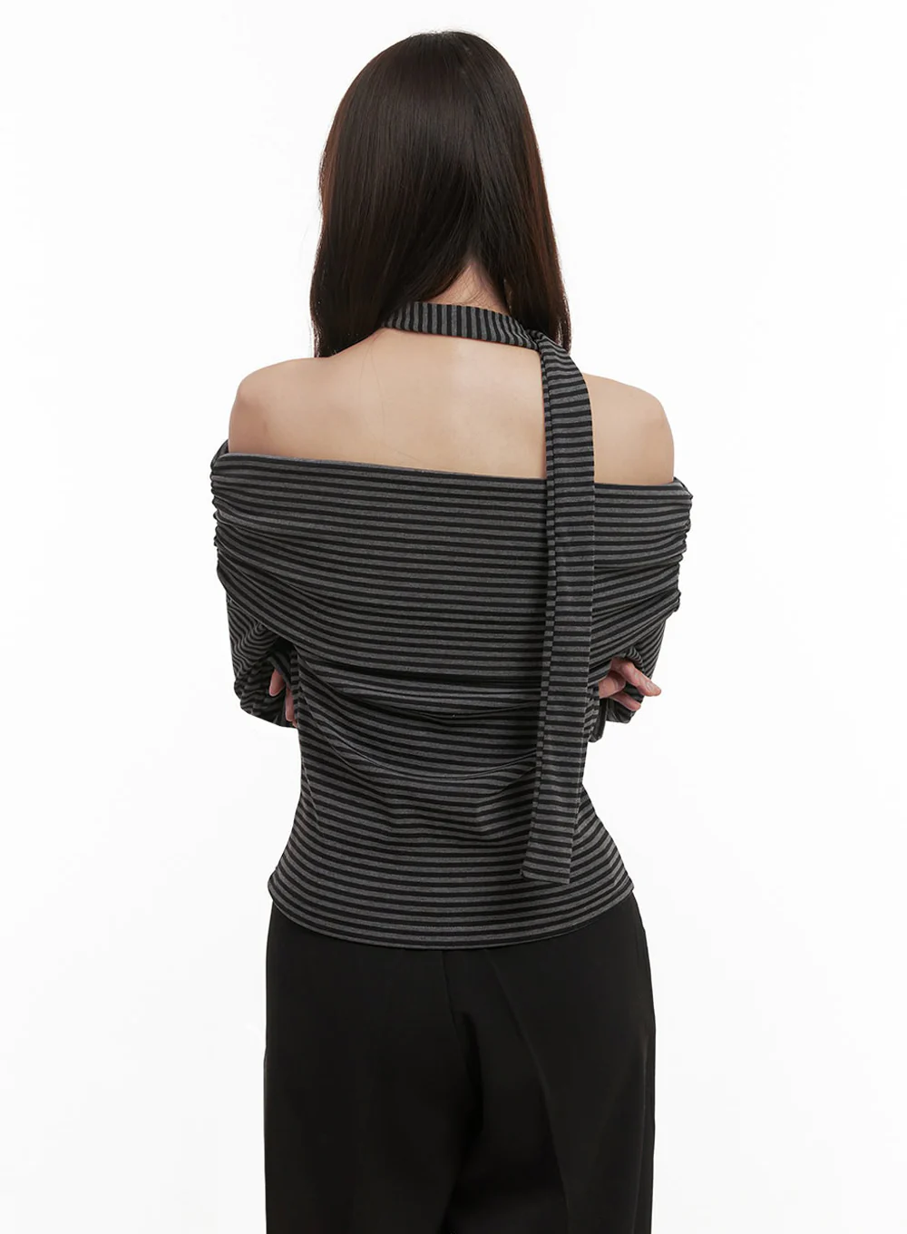 Striped Off-Shoulder Long-Sleeve Top IJ510 - Image 6