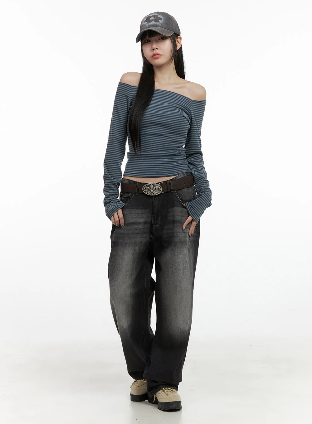 Striped Off-Shoulder Long Sleeve Top OO401 - Image 3