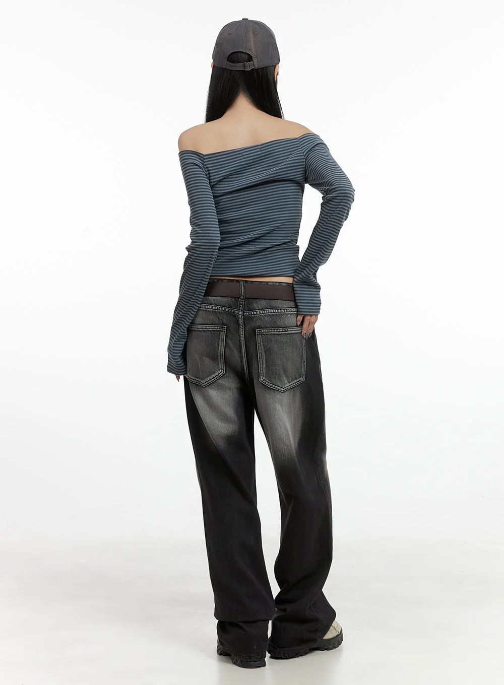 Striped Off-Shoulder Long Sleeve Top OO401 - Image 4
