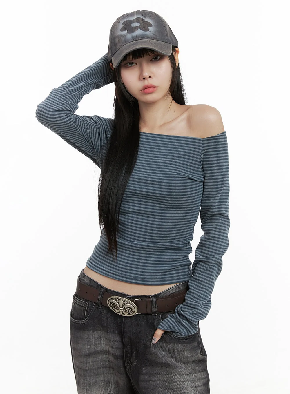 Striped Off-Shoulder Long Sleeve Top OO401 - Image 5