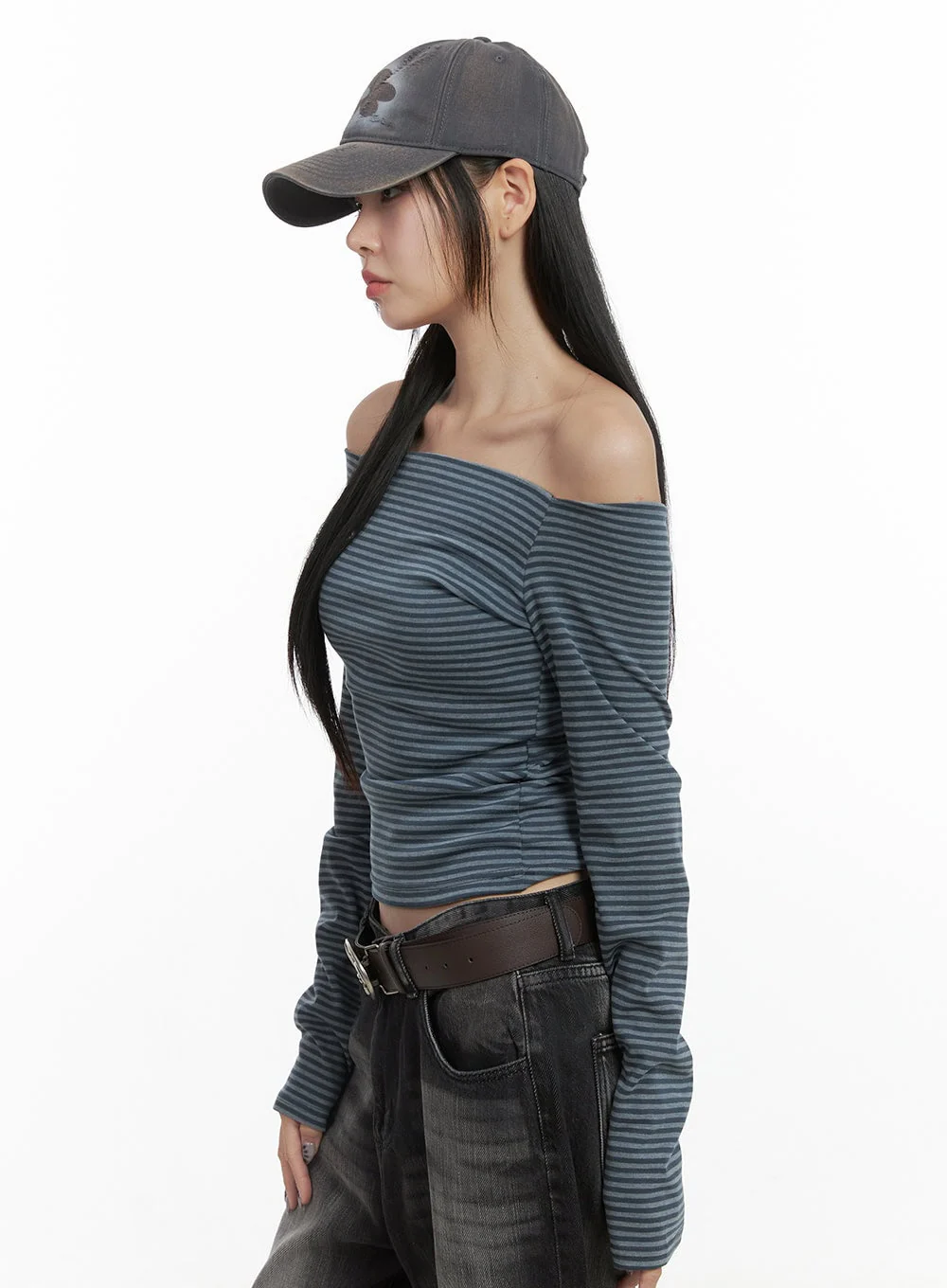Striped Off-Shoulder Long Sleeve Top OO401 - Image 6