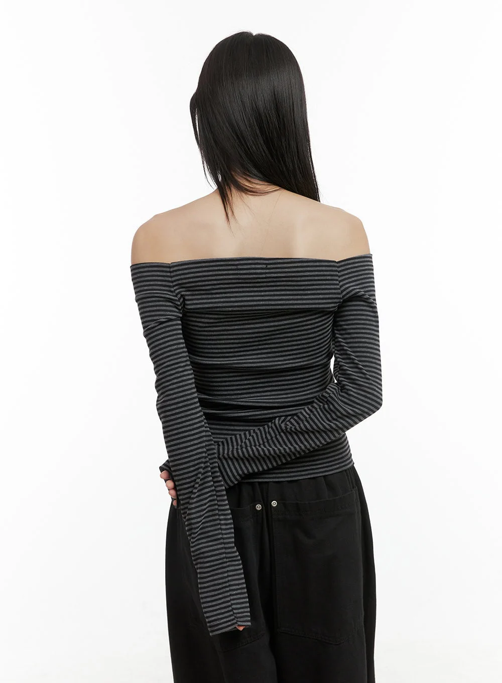 Striped Off-Shoulder Long Sleeve Top OO401 - Image 8