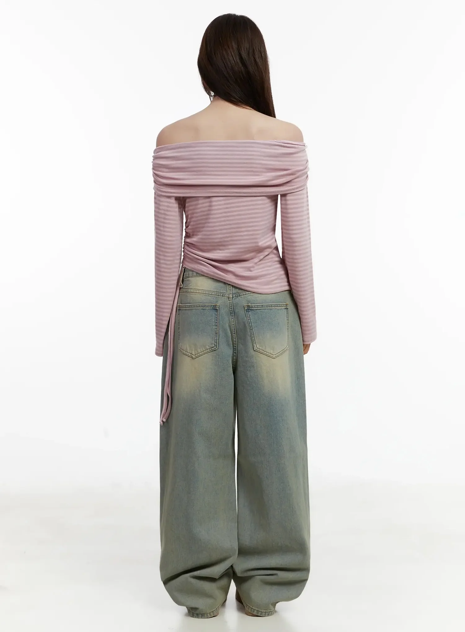 Striped Off-Shoulder Shirred Top IJ516 - Image 10