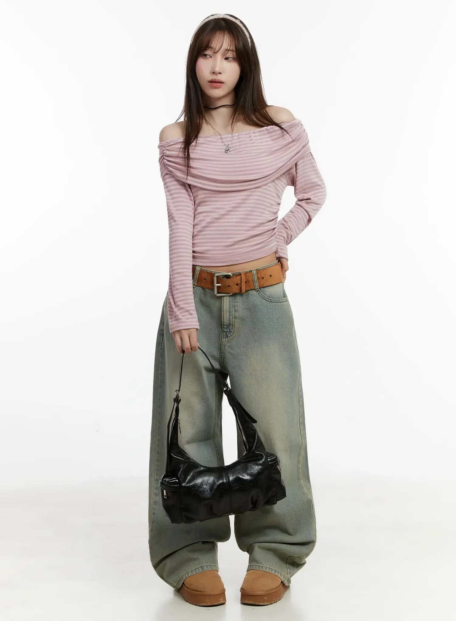 Striped Off-Shoulder Shirred Top IJ516 - Image 11