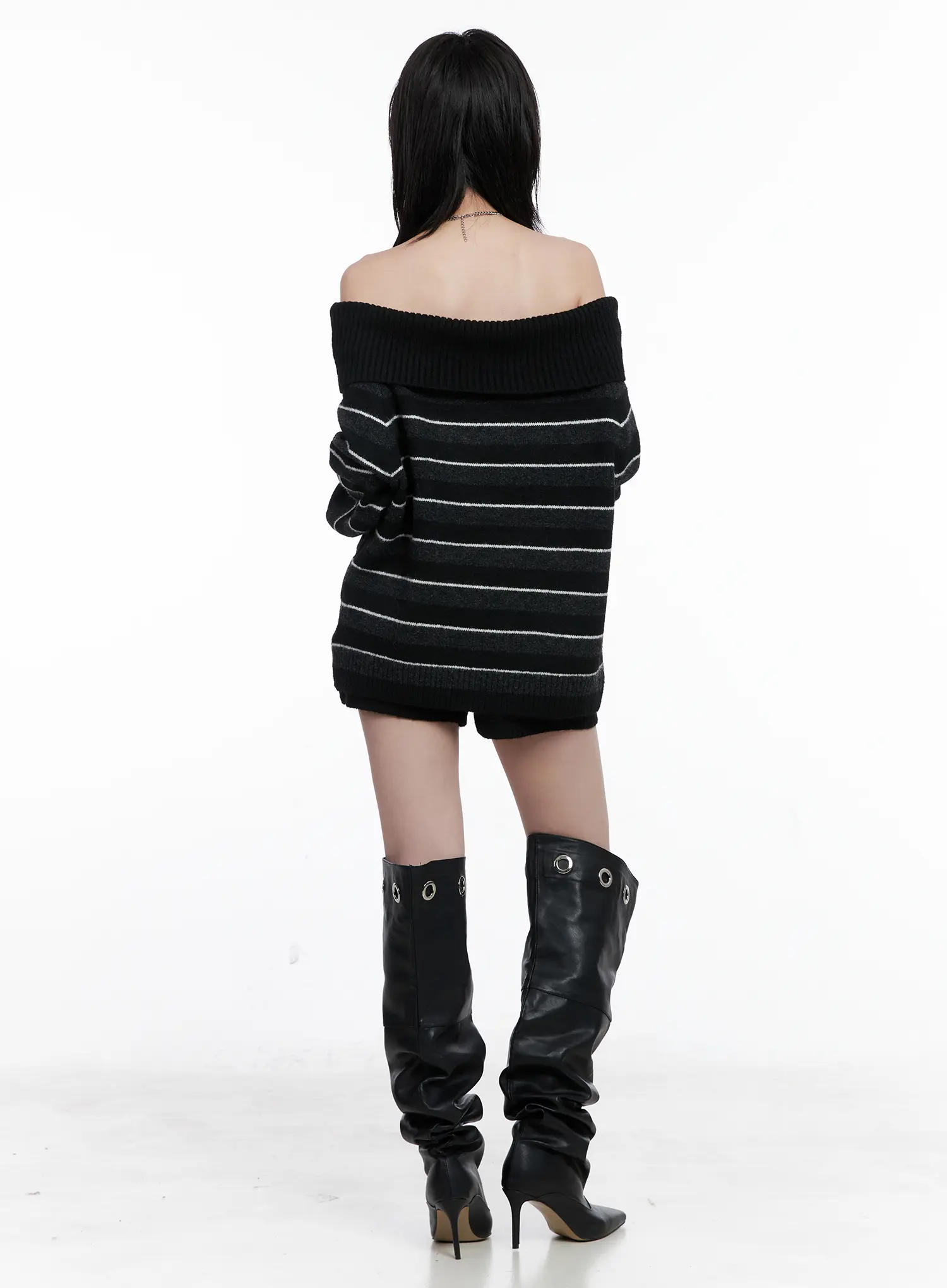 Striped Off-Shoulder Sweater and Shorts Set CS529 - Image 4