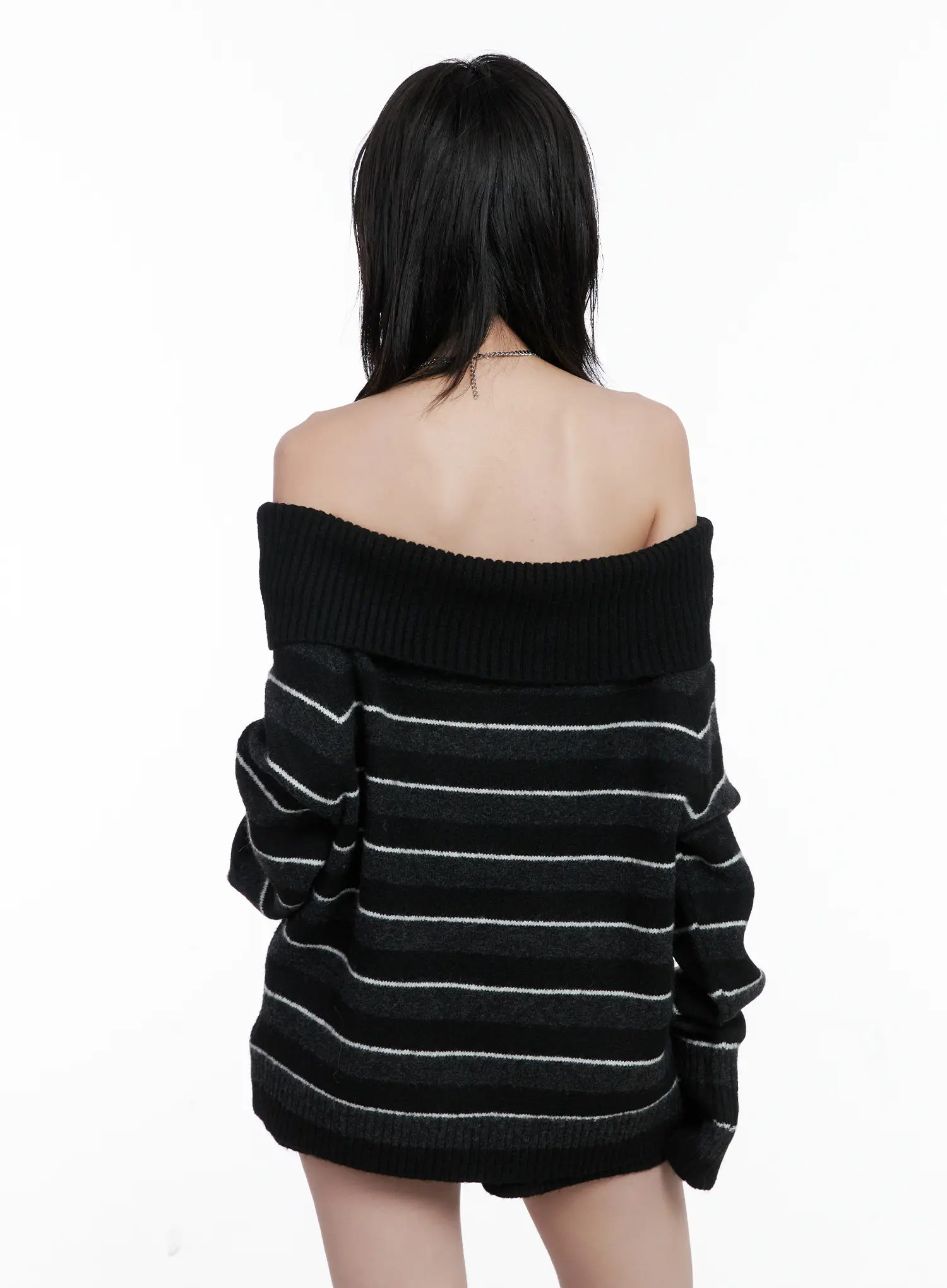 Striped Off-Shoulder Sweater and Shorts Set CS529 - Image 6