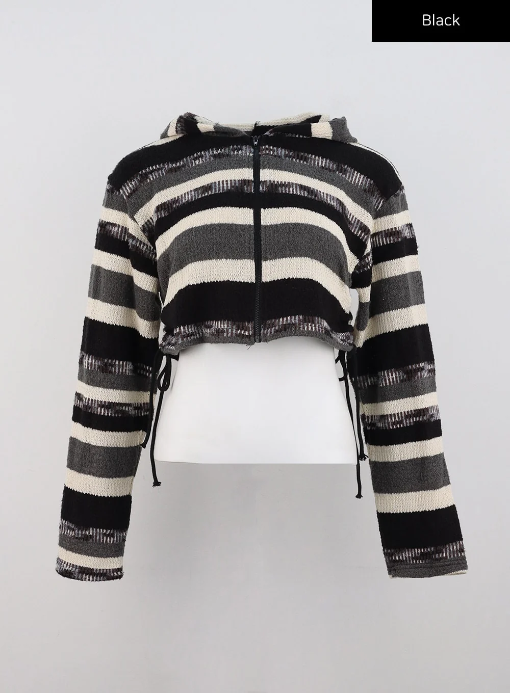 Striped Shirring Hooded Crop Sweater CD301 - Image 10