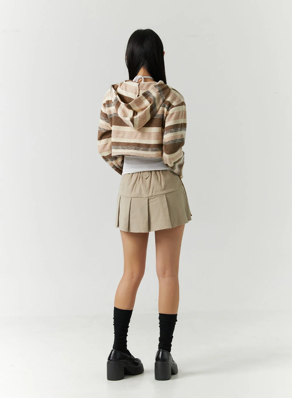 Striped Shirring Hooded Crop Sweater CD301 - Image 7