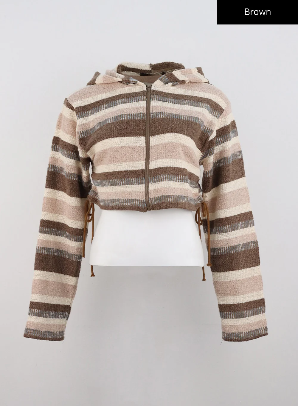 Striped Shirring Hooded Crop Sweater CD301 - Image 8