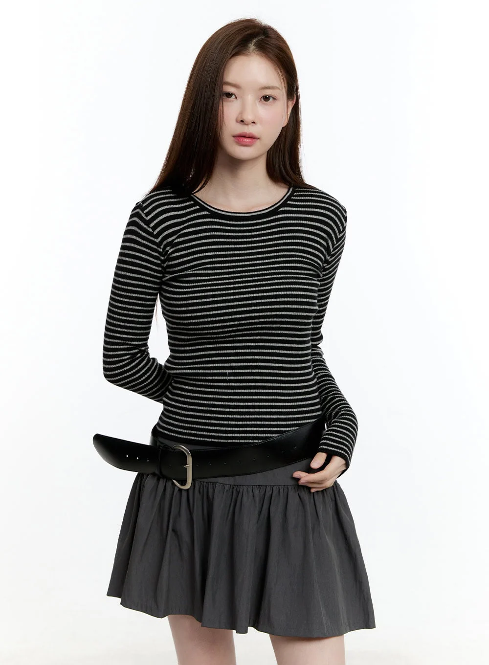 Striped Slim-Fit Long Sleeve Top CM521 - Image 9