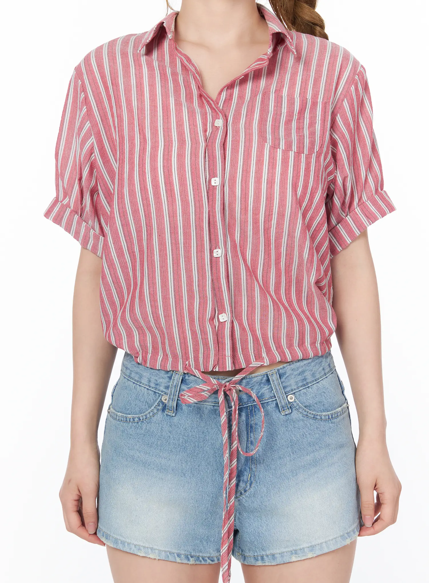 Striped Tie-Front Short Sleeve Shirt CY505 - Image 10