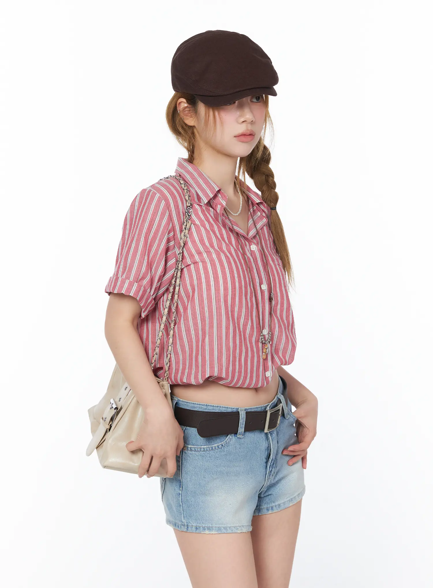 Striped Tie-Front Short Sleeve Shirt CY505 - Image 11