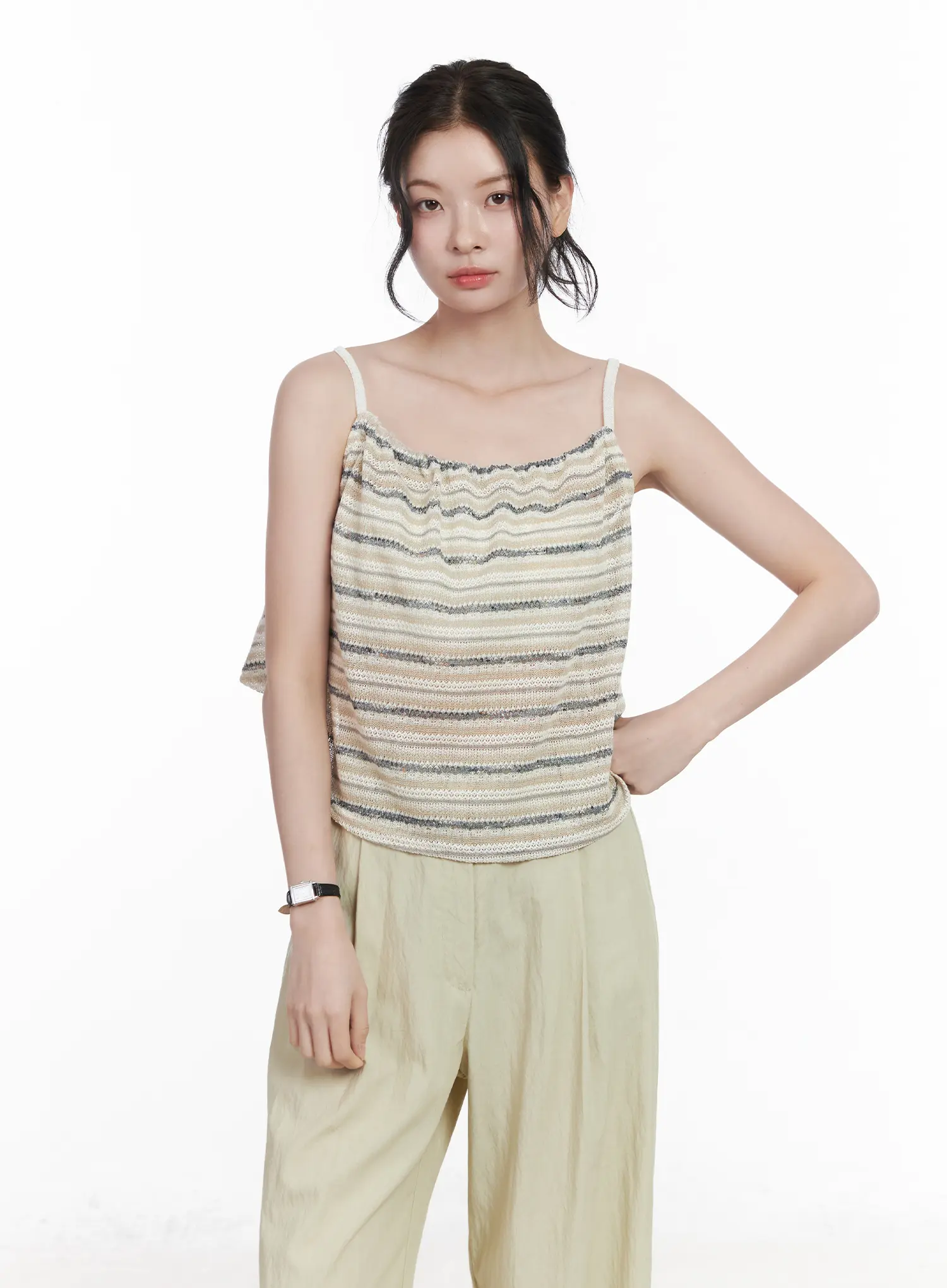 Striped Tie Knit Sleeveless Top CA509 - Image 10
