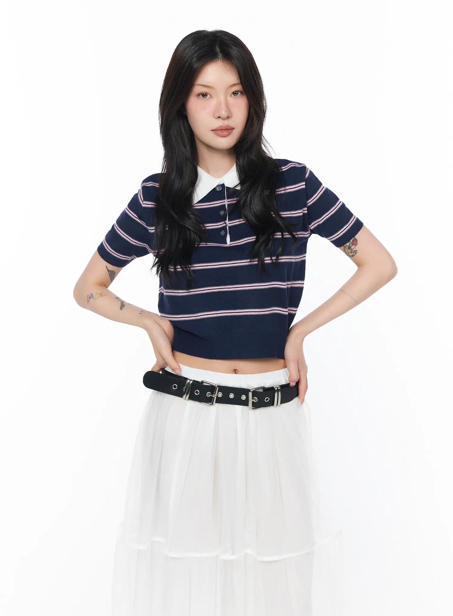 Striped Two-Tone Polo Shirt CA527 - Image 2