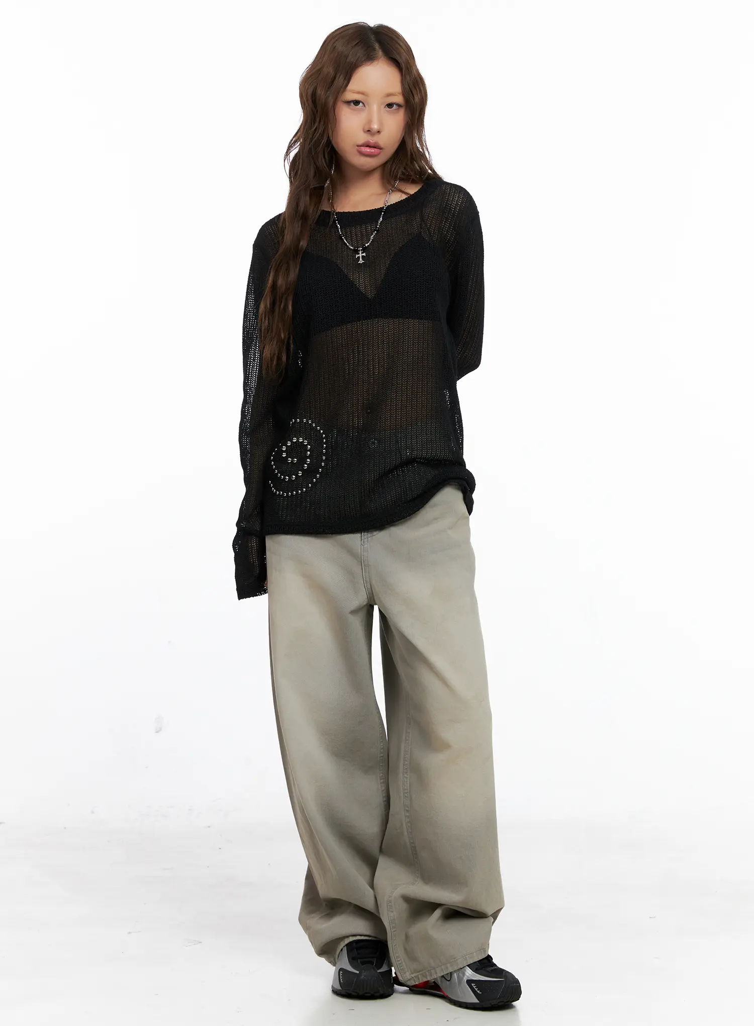 Studded Mesh Knit Long Sleeve Sweater CS522 - Image 3