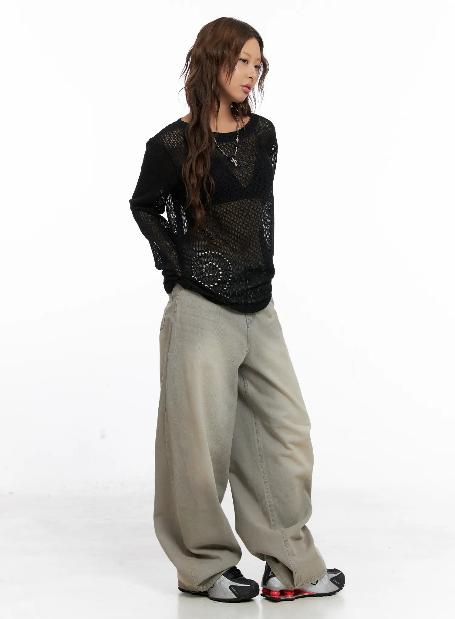 Studded Mesh Knit Long Sleeve Sweater CS522 - Image 5
