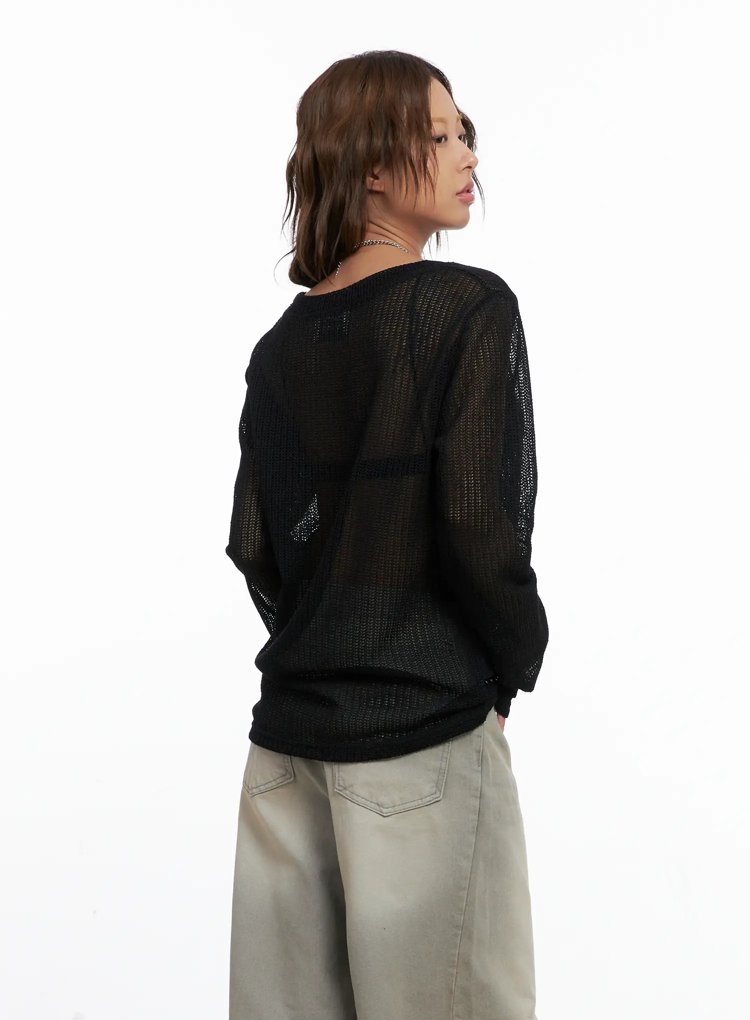 Studded Mesh Knit Long Sleeve Sweater CS522 - Image 6