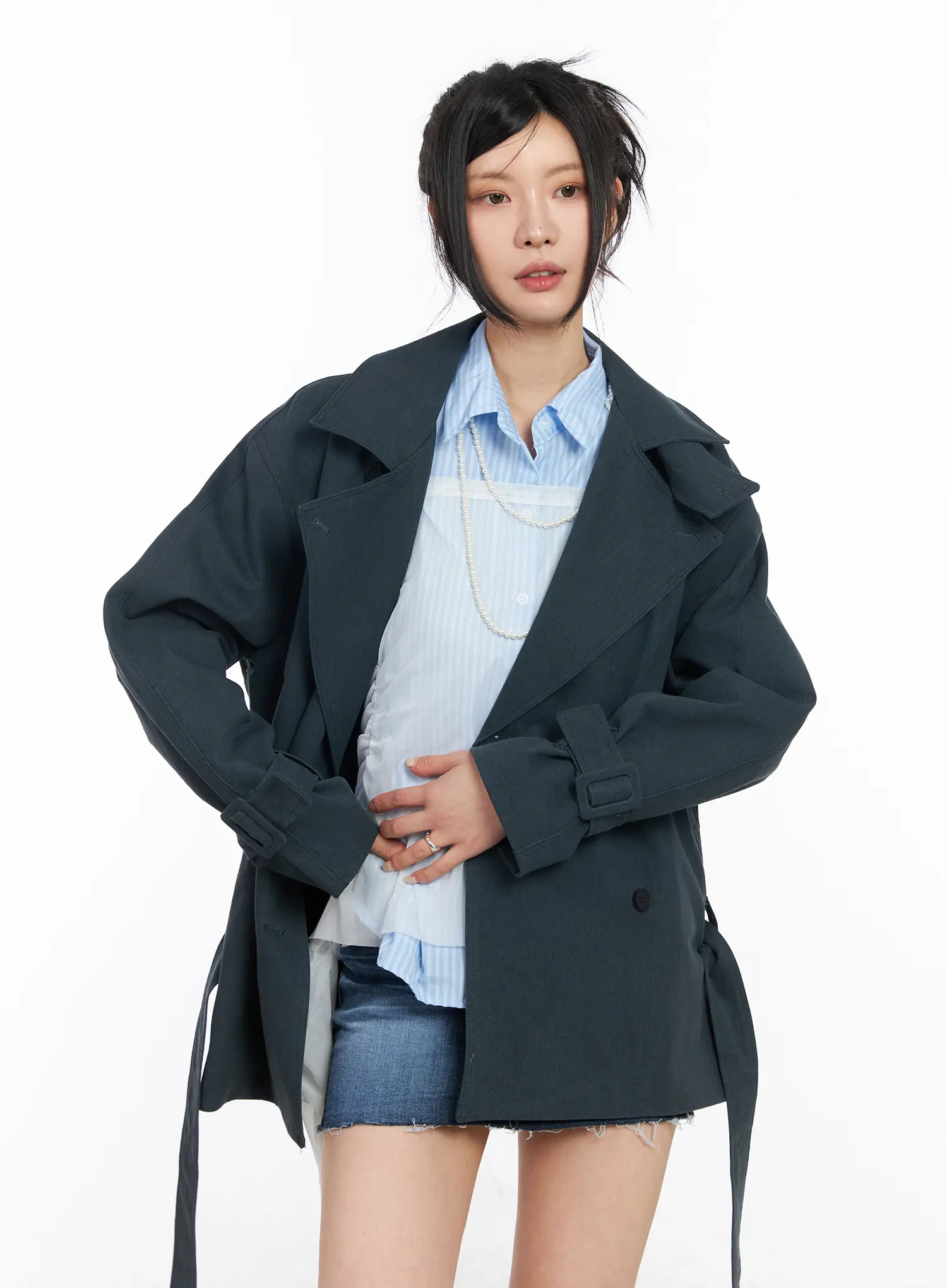 Stylish Belted Trench Coat CM516 - Image 4
