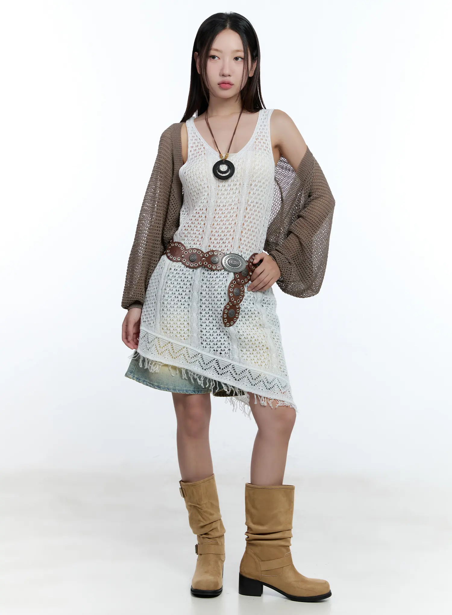 Tassel Asymmetric Midi Dress CU527