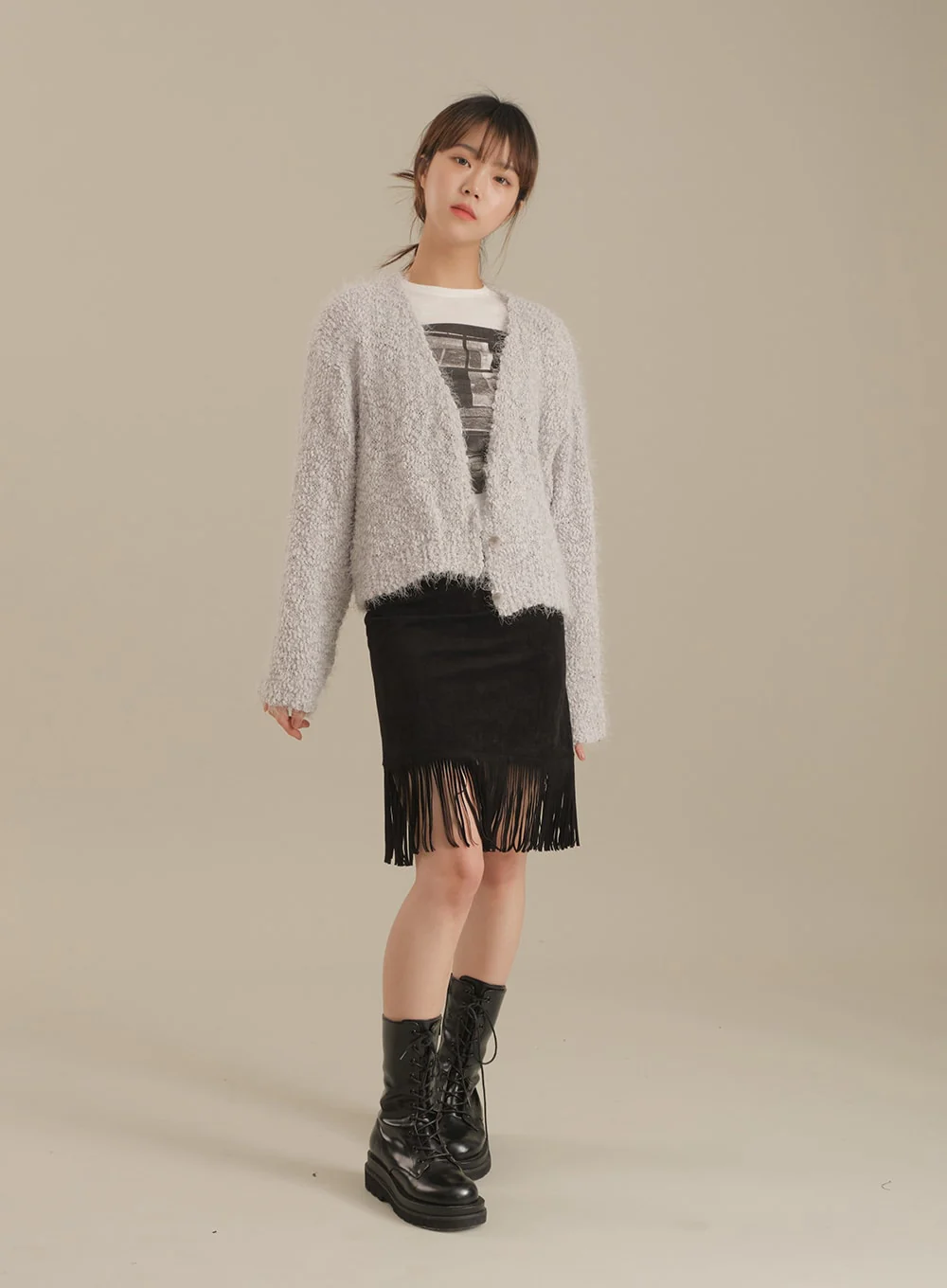 Tassel Hem Knee Length Skirt