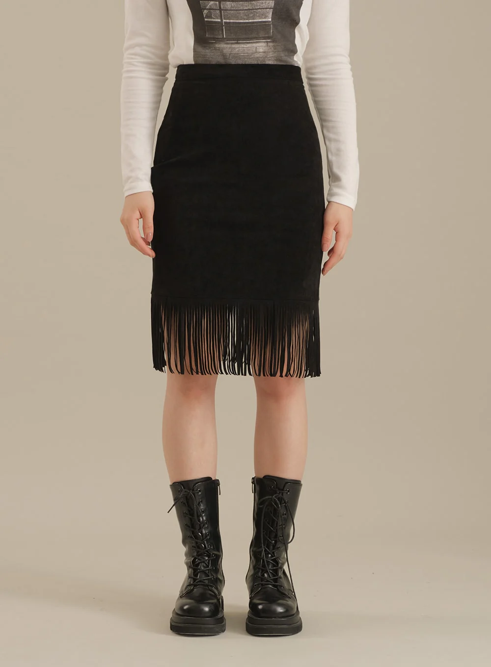 Tassel Hem Knee Length Skirt - Image 10