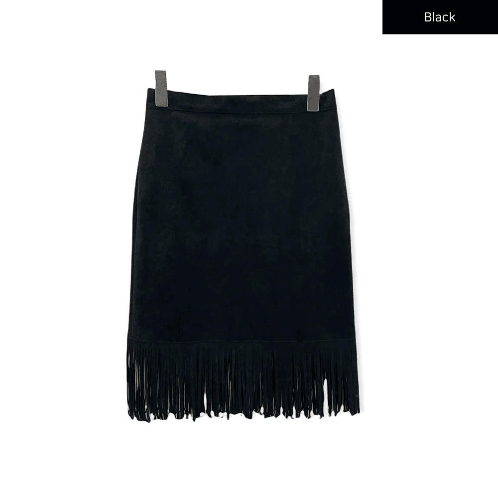 Tassel Hem Knee Length Skirt - Image 17