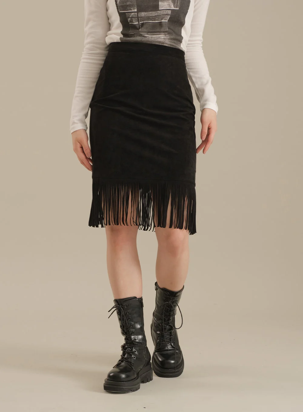 Tassel Hem Knee Length Skirt - Image 2