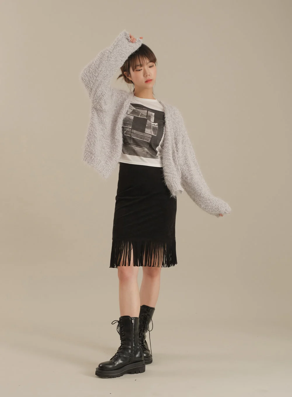 Tassel Hem Knee Length Skirt - Image 8