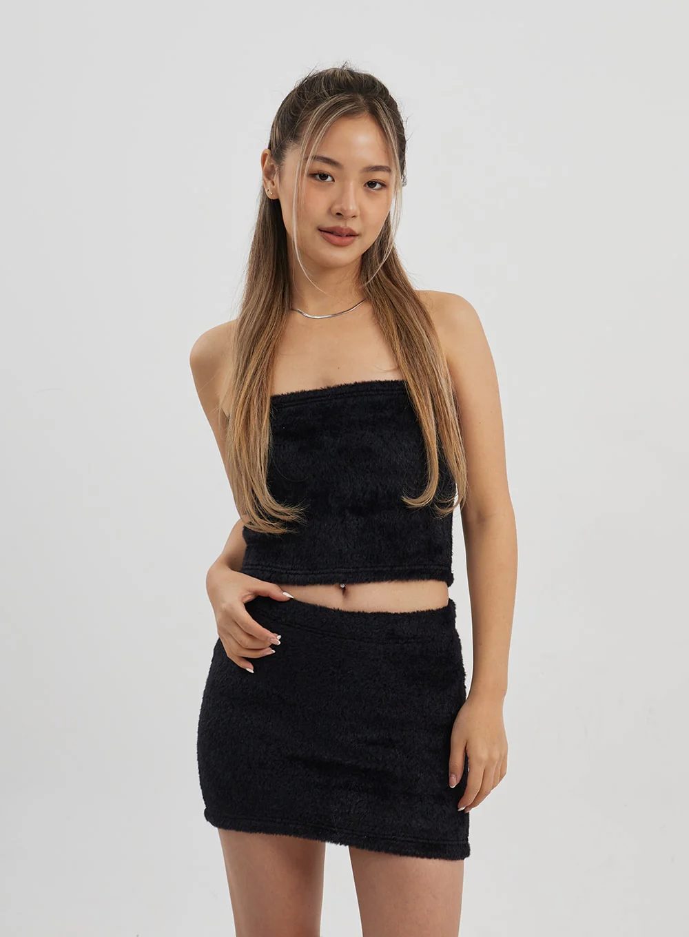 Teddy Cardigan Tube Top And Mini Skirt Set CJ325 - Image 11