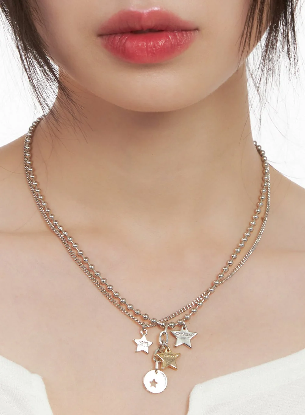 Three-Star Two-Row Necklace CJ502 - Image 4