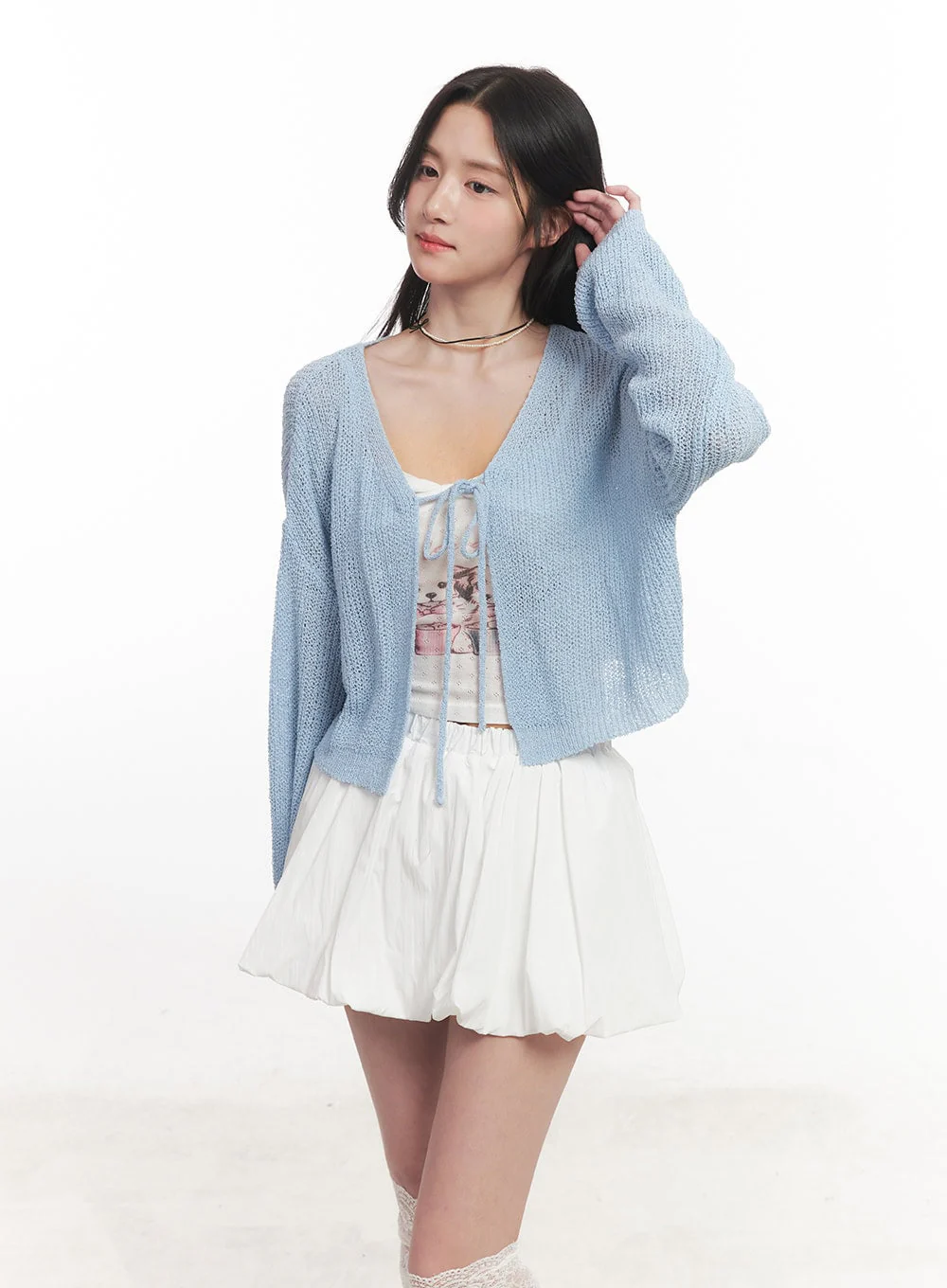 Tie-Up Cropped Cardigan CA510 - Image 10