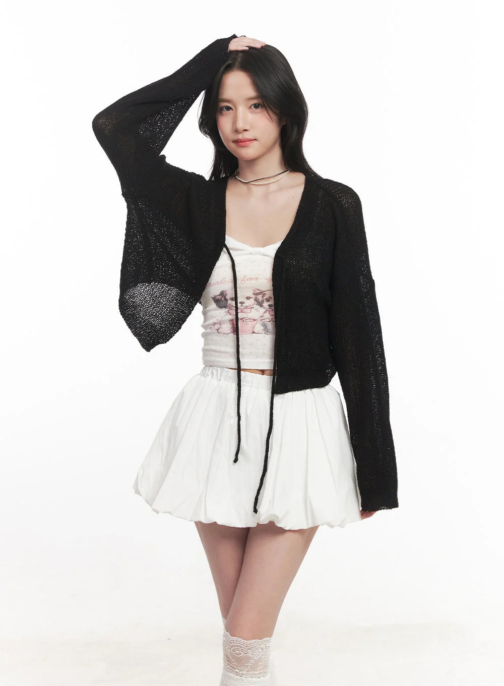 Tie-Up Cropped Cardigan CA510 - Image 11