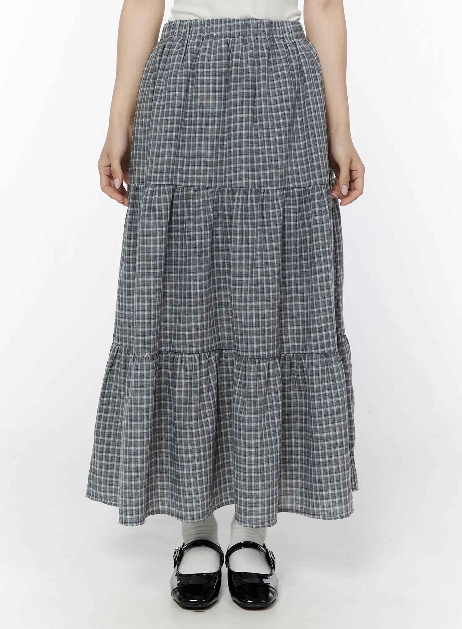 Tiered Plaid Maxi Skirt IY507 - Image 3