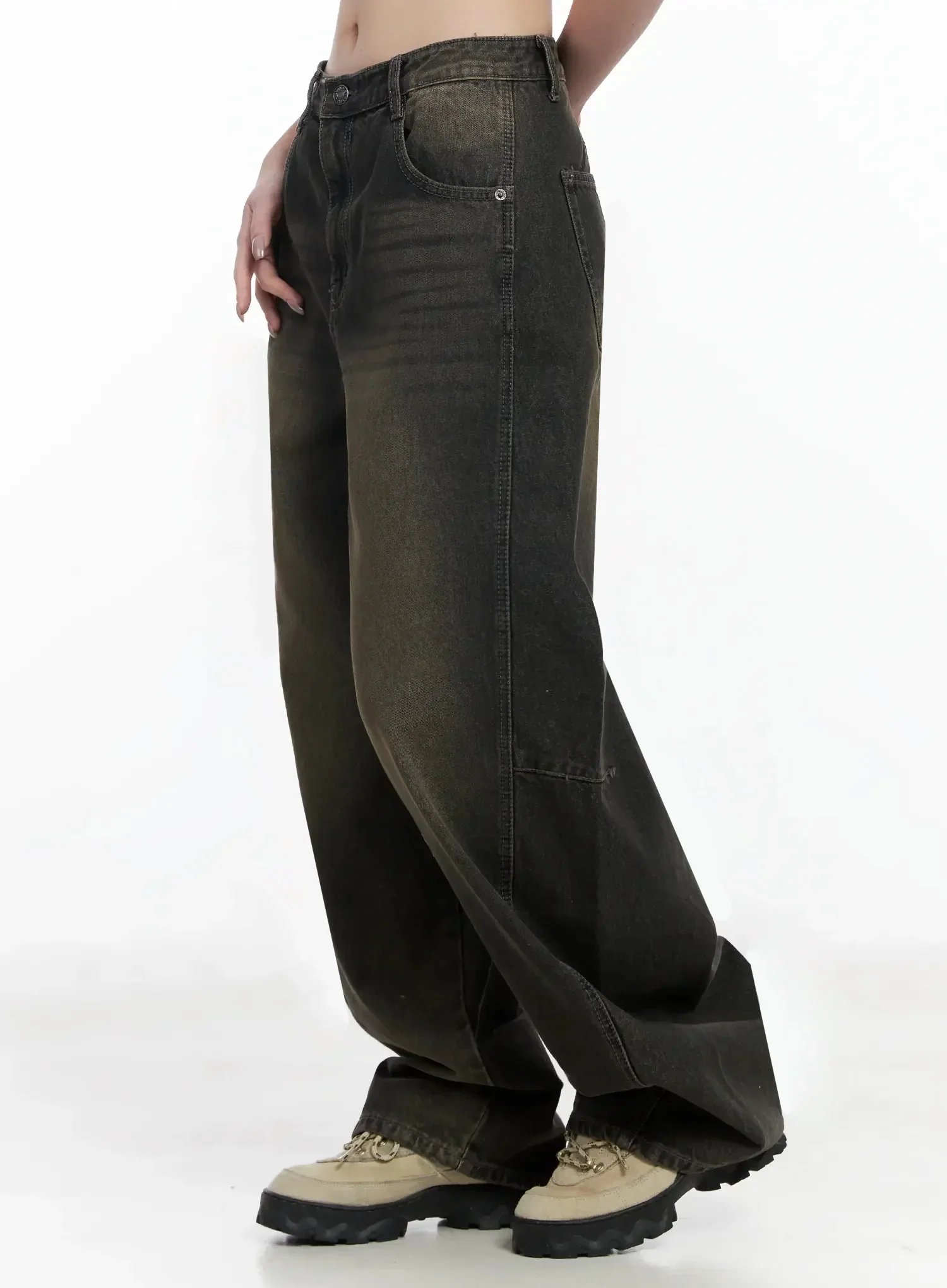 Tracey Vintage Black Washed Wide Leg Jeans IJ528 - Image 6