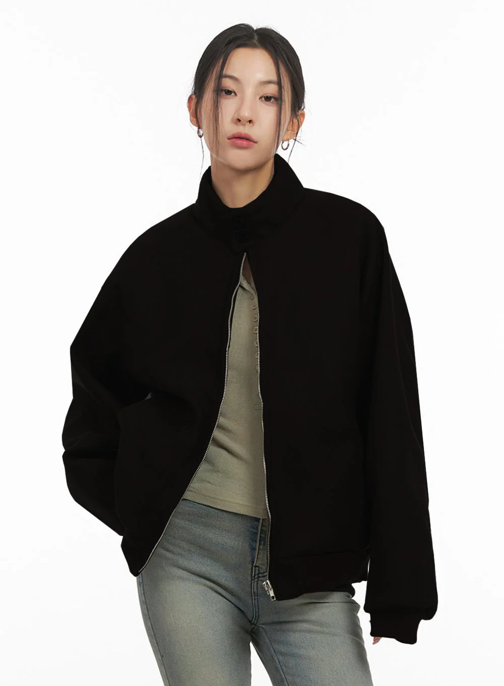Trendy Oversized Zip-Up Jacket IJ503 - Image 12