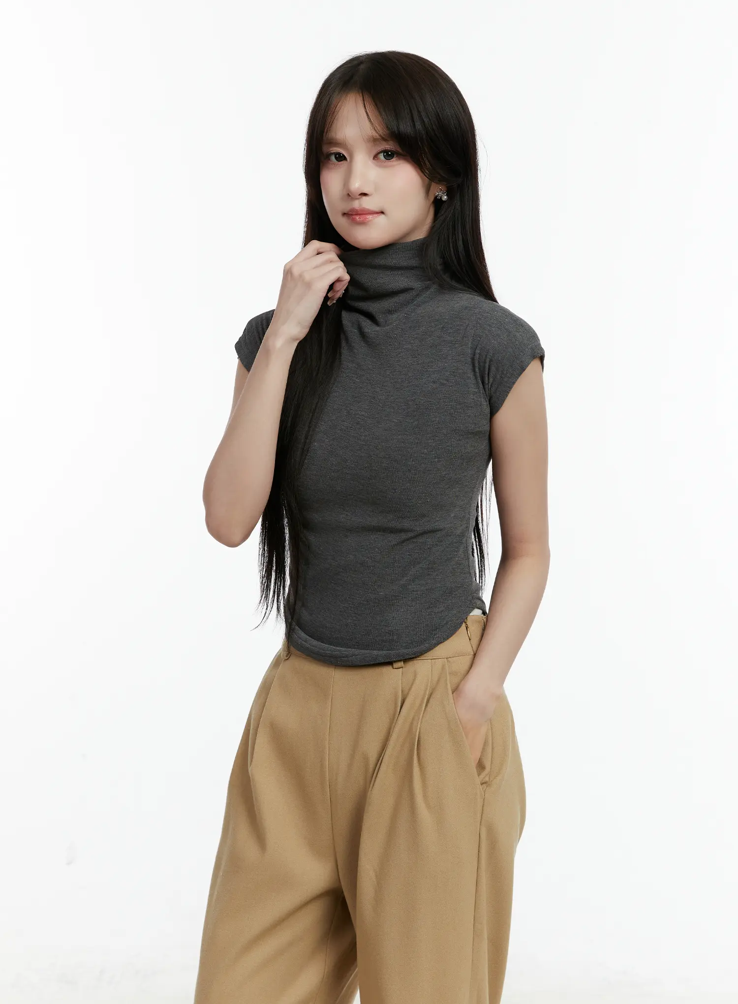 Turtleneck Cap Sleeve Top CD514