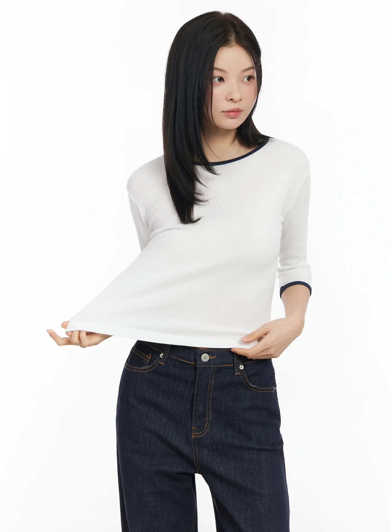 Two-Color Quarter Sleeve Top IM524 - Image 5