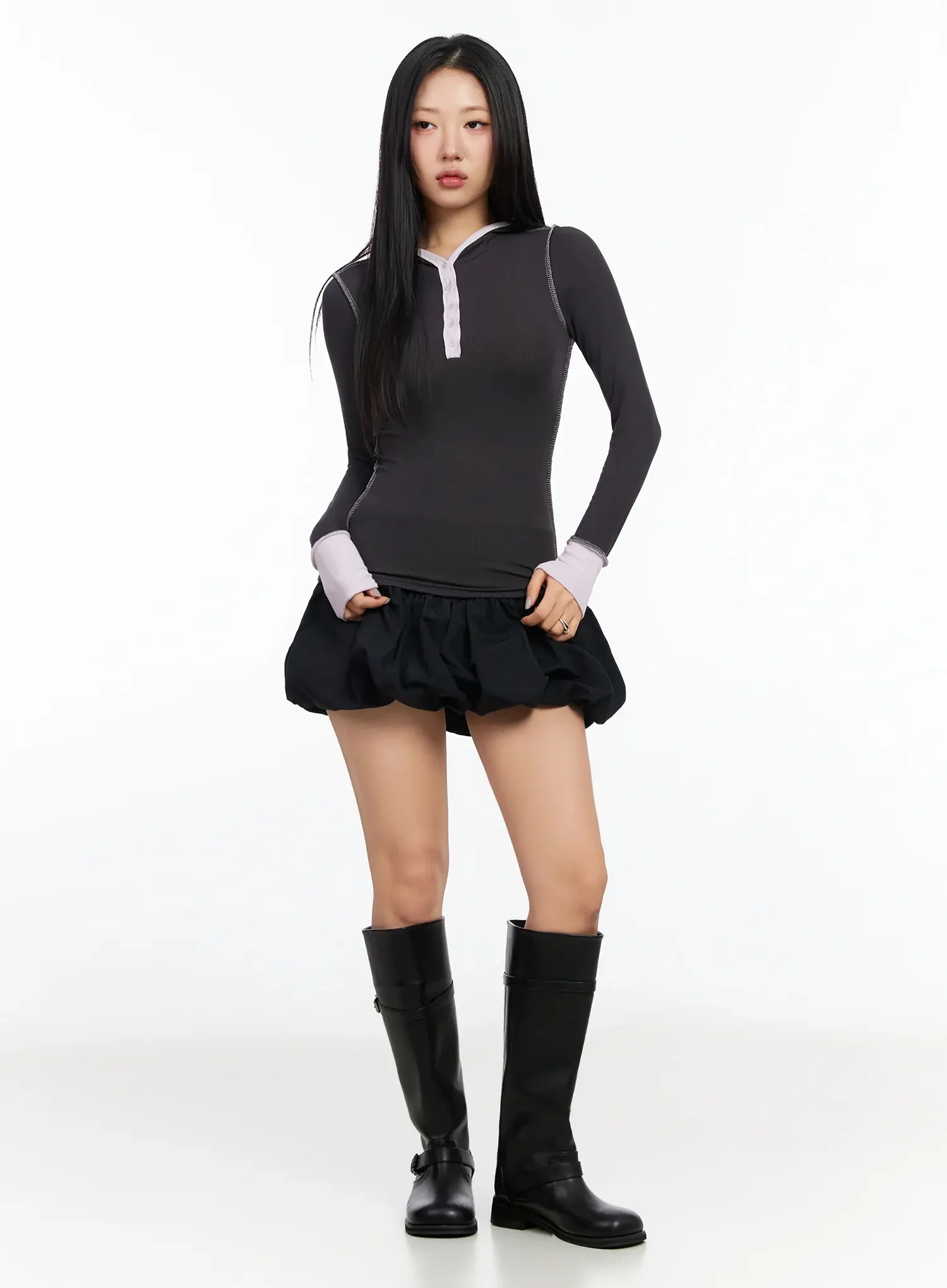 Two Stitch Hooded Long Sleeve Top CA513 - Image 5