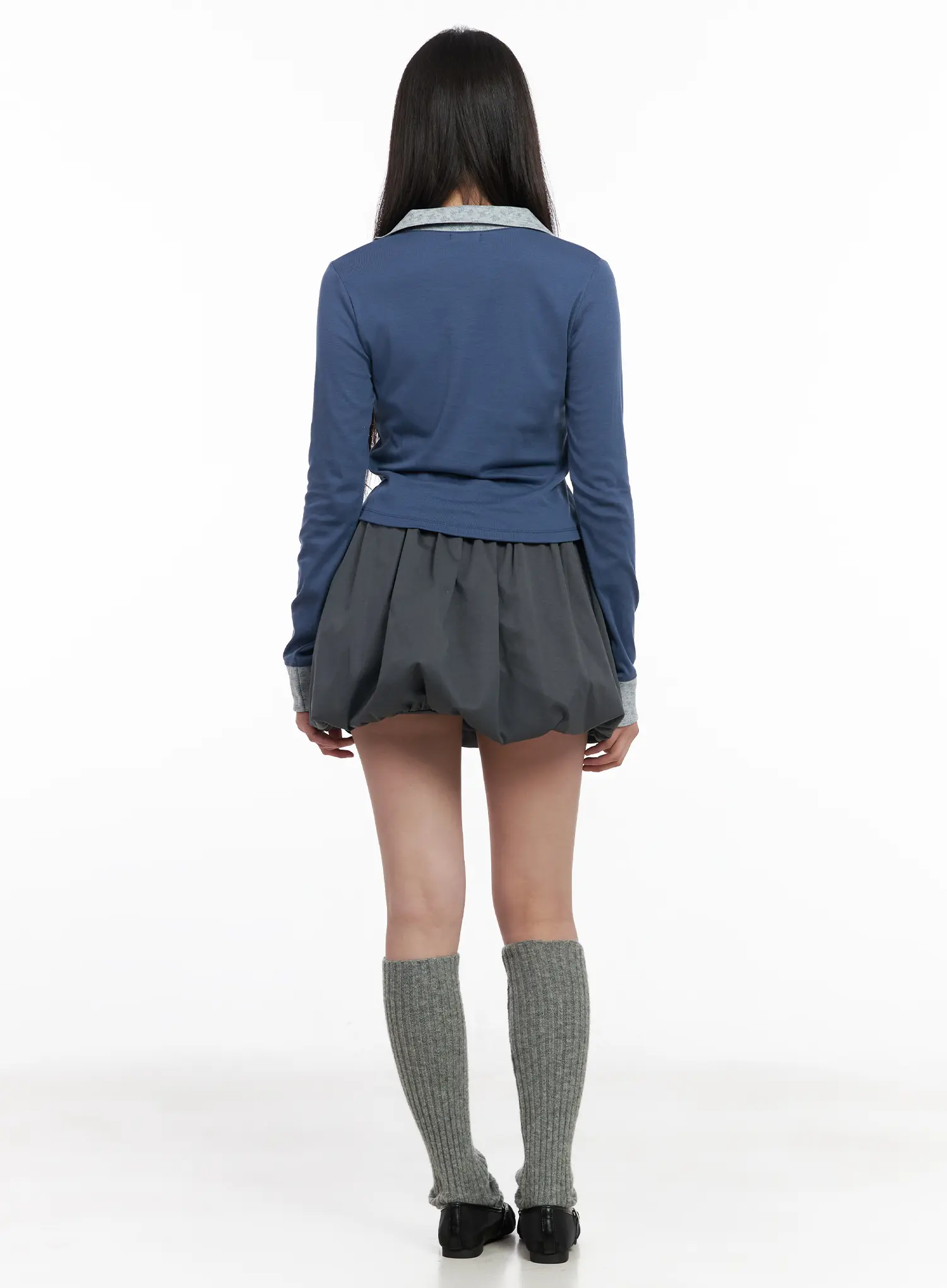 Two-Tone Collar Floral Long Sleeve Tee CM513 - Image 5