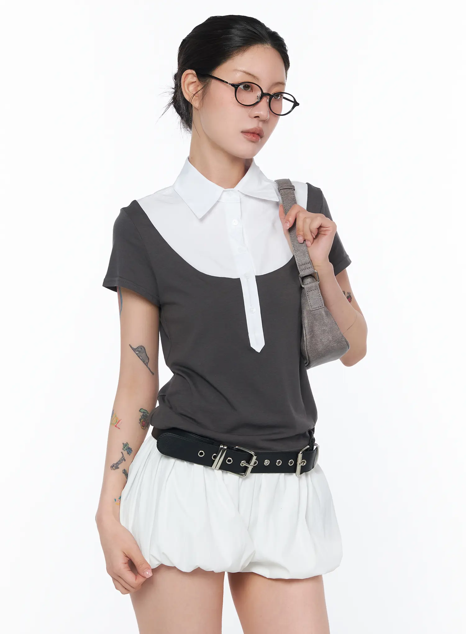 Two-Tone Collared Short Sleeve Tee CA527