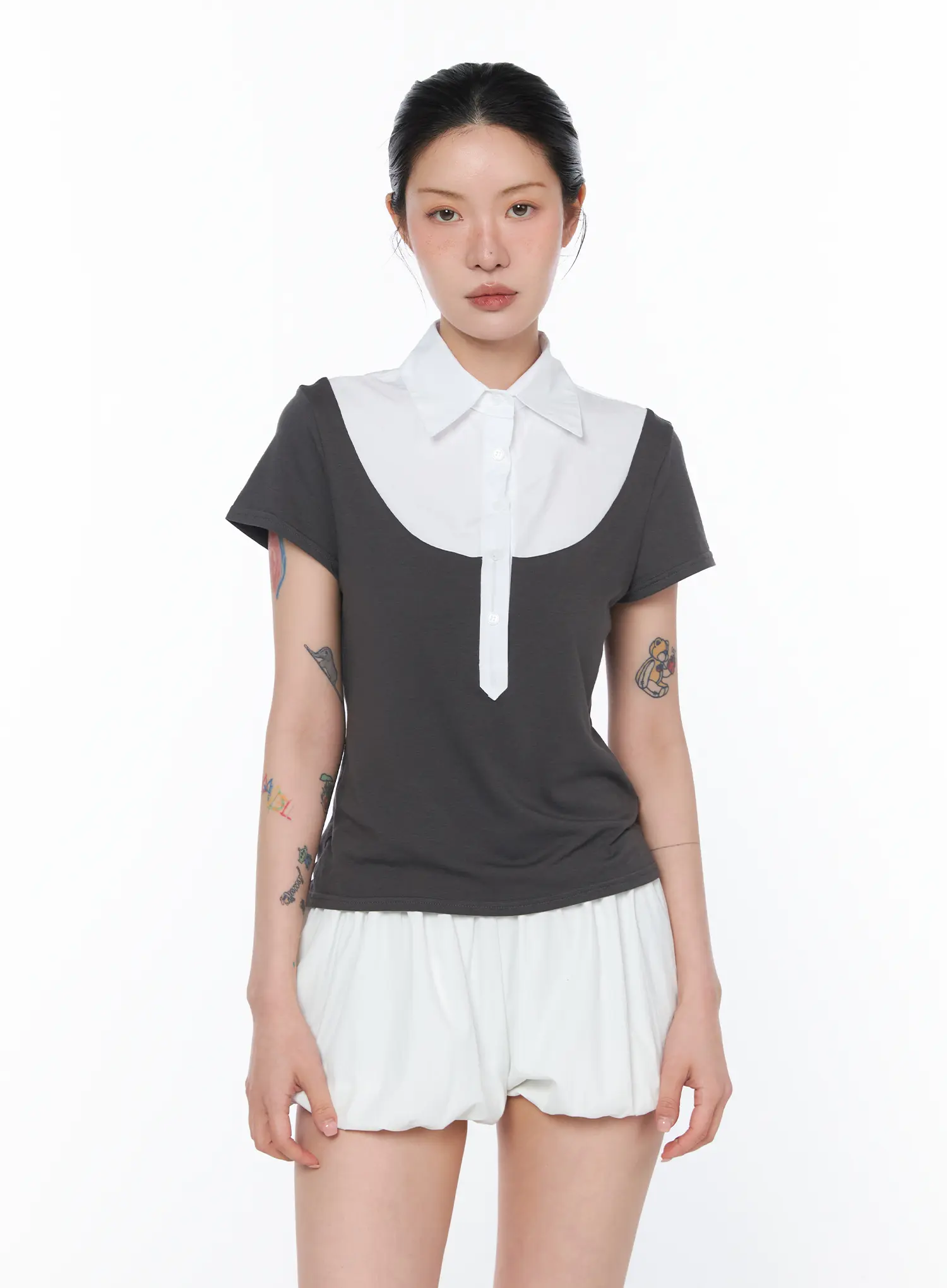 Two-Tone Collared Short Sleeve Tee CA527 - Image 10